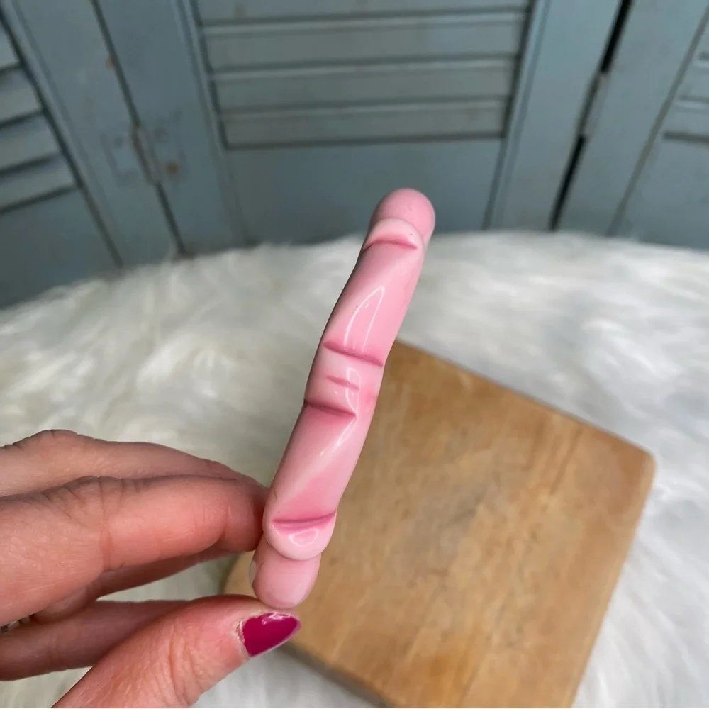 Vintage Signed Acrylic Overdyed Bangle Carved Design Pink L. Copart